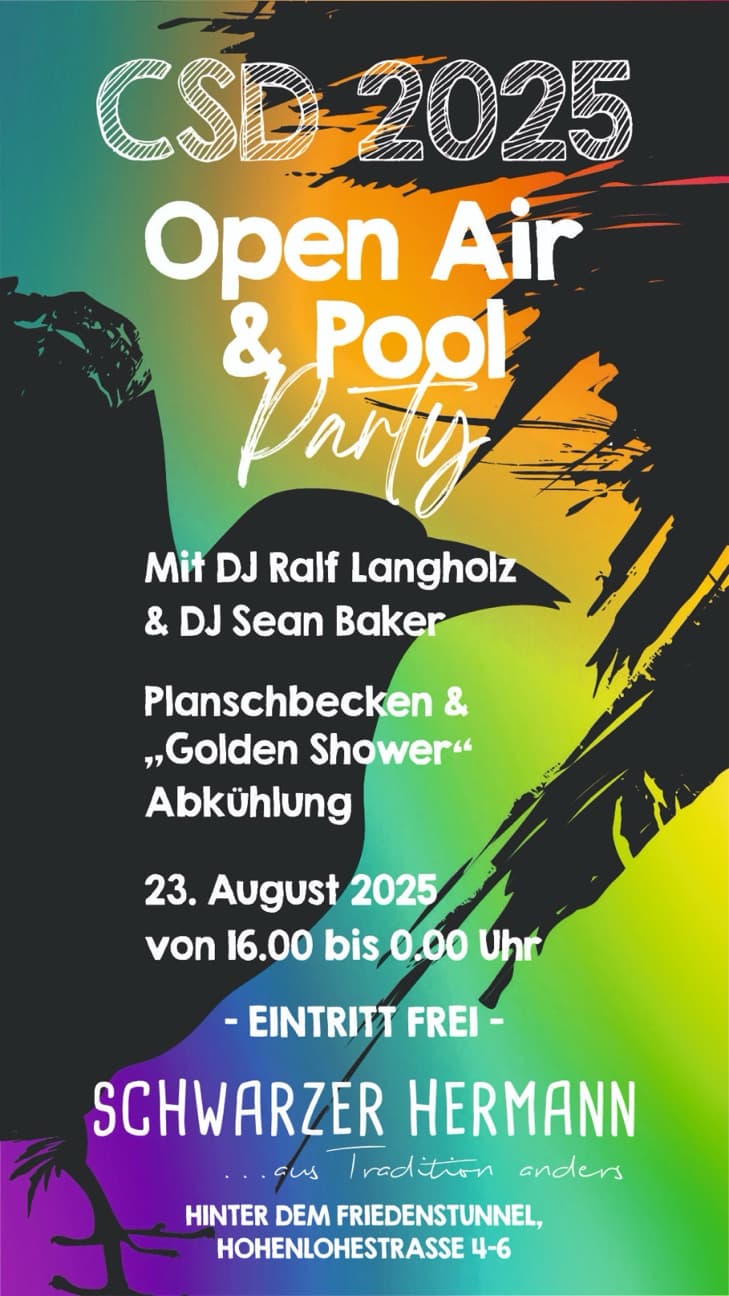 Schwarze Hermann: CSD 2025 Open-Air & Pool-Party – Beats von Sean Baker & DJ Langholz